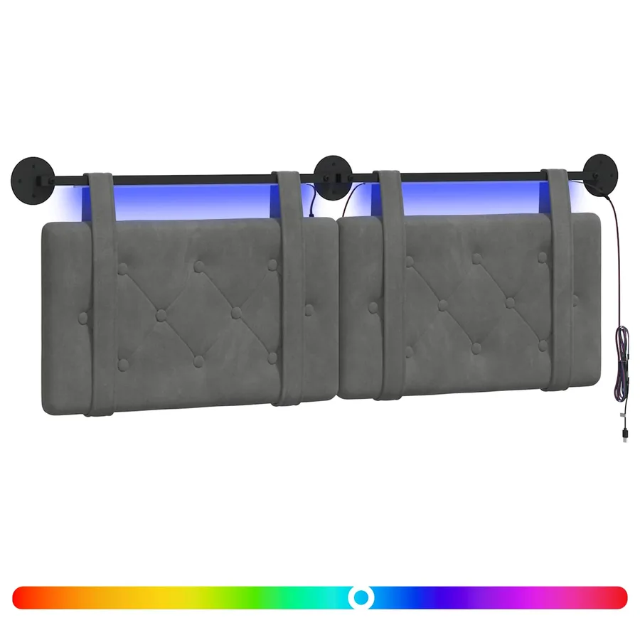Tête de lit suspendue Avec lumière LED Gris foncé Velours - 2