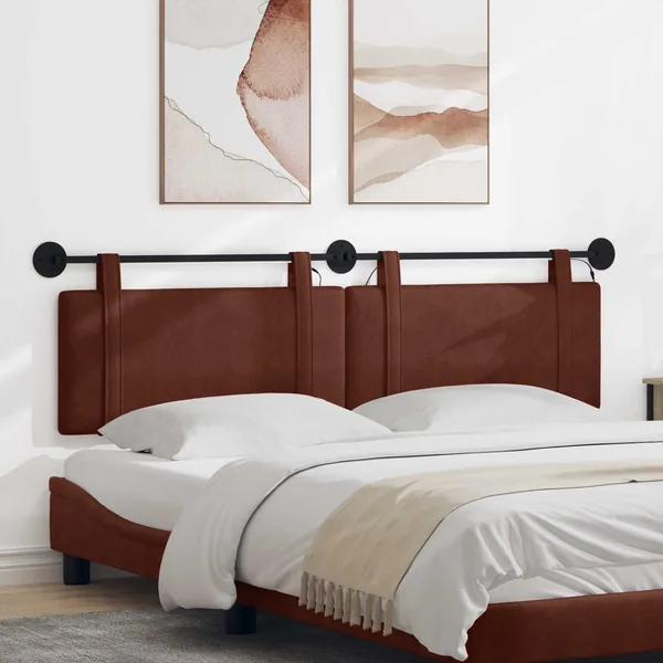 Tête de lit suspendue Avec lumière LED Brun Brillant PU antique