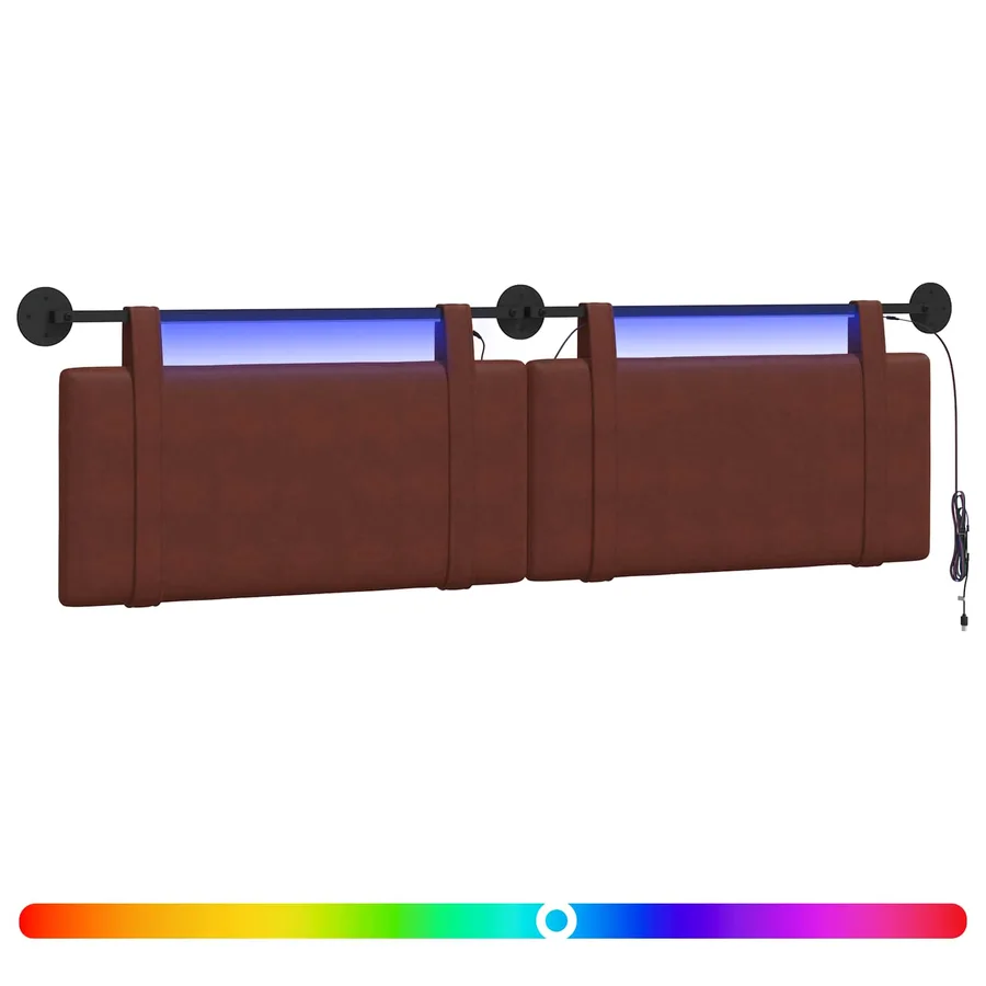 Tête de lit suspendue Avec lumière LED Brun Brillant PU antique - 2