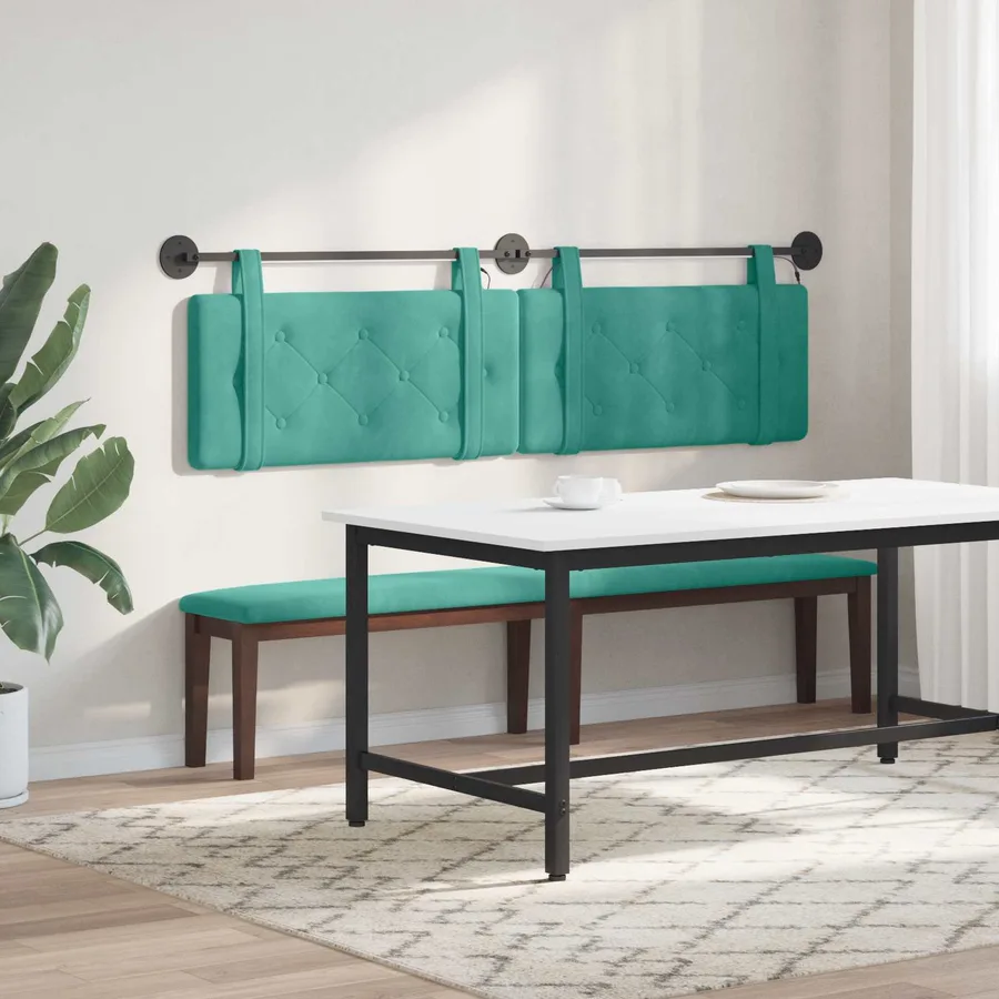 Tête de lit suspendue Avec lumière LED Turquoise Velours - 4