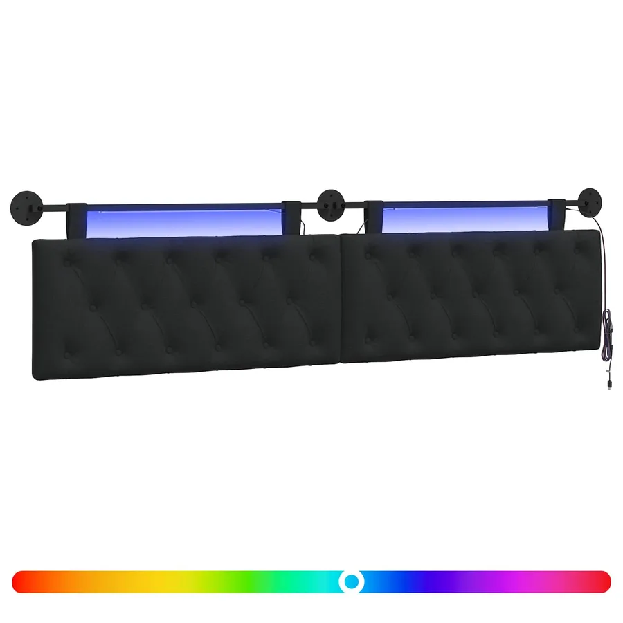 Tête de lit suspendue Avec lumière LED Noir Tissu - 2