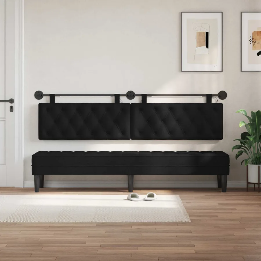 Tête de lit suspendue Avec lumière LED Noir Tissu - 3
