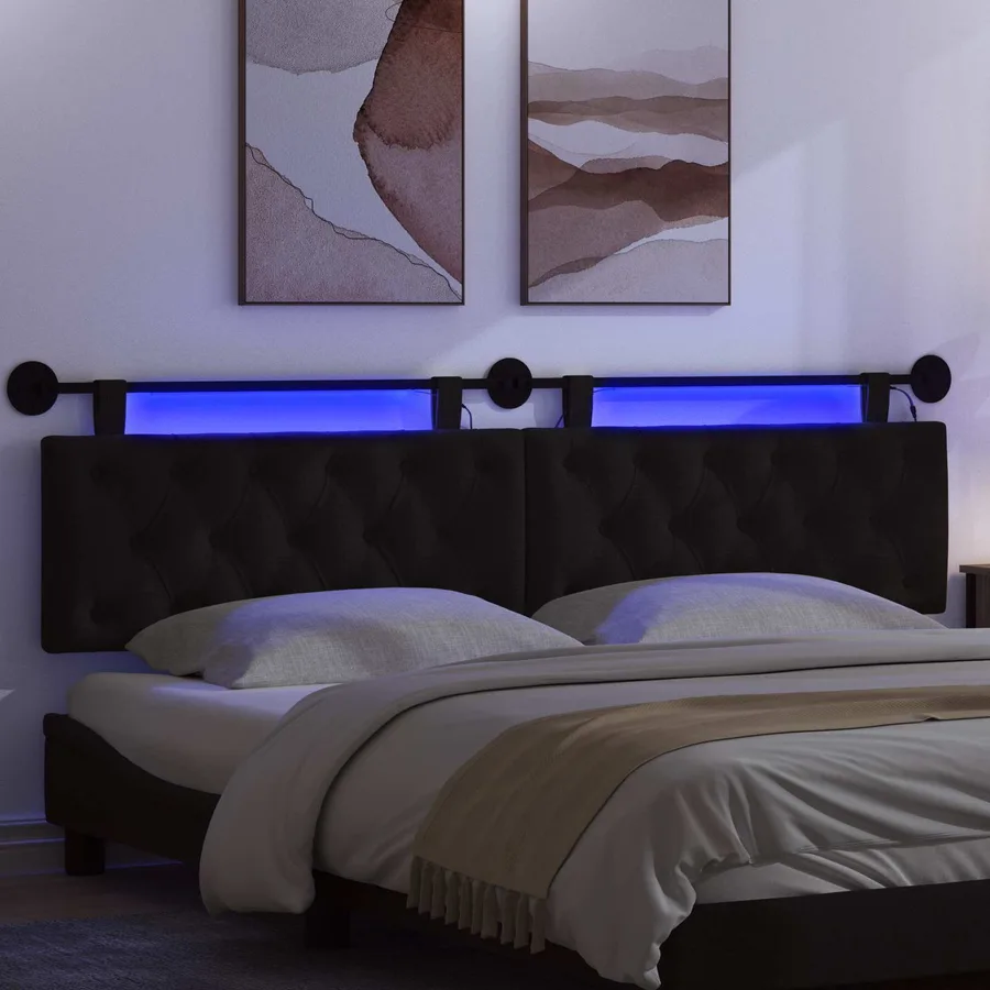 Tête de lit suspendue Avec lumière LED Noir Tissu - 5