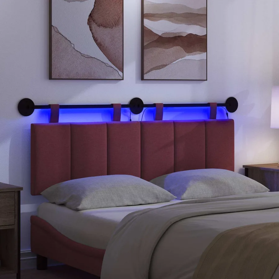 Tête de lit suspendue Avec lumière LED Bordeaux Tissu - 5