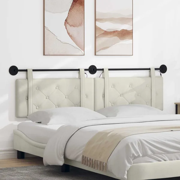 Tête de lit suspendue Avec lumière LED Crème Velours