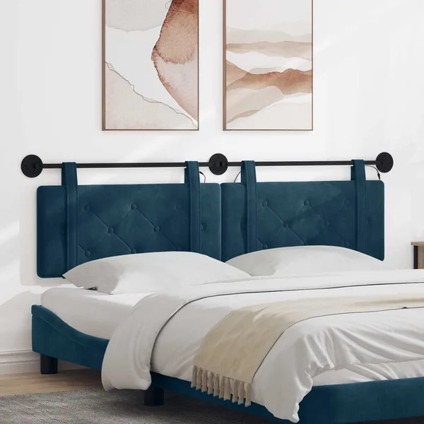 Tête de lit suspendue Avec lumière LED Bleu Velours