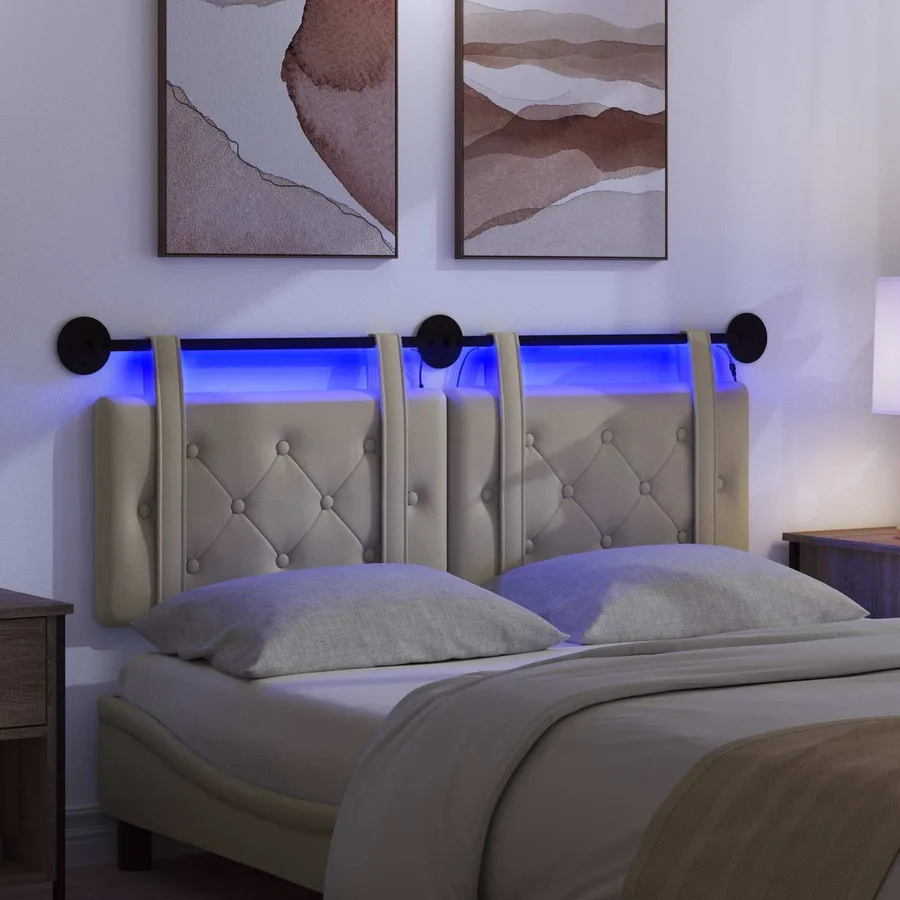 Tête de lit suspendue Avec lumière LED Crème Simili cuir - 5