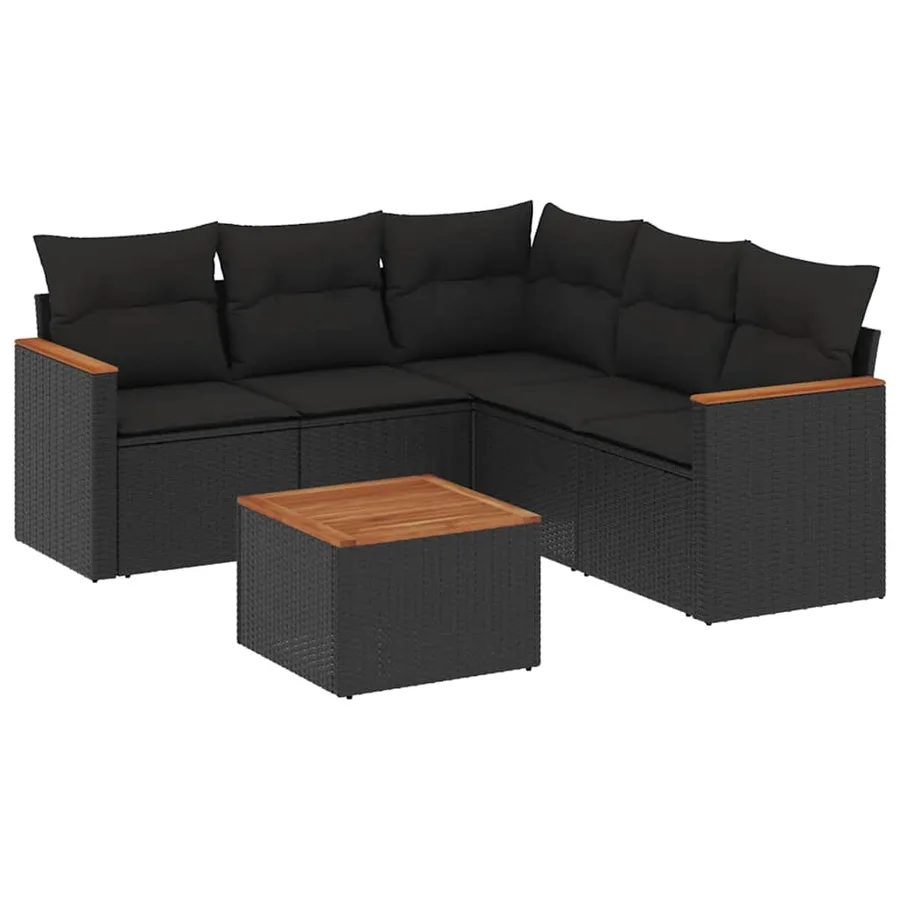 Salon de jardin 6 pcs avec coussins noir résine tressée - 2