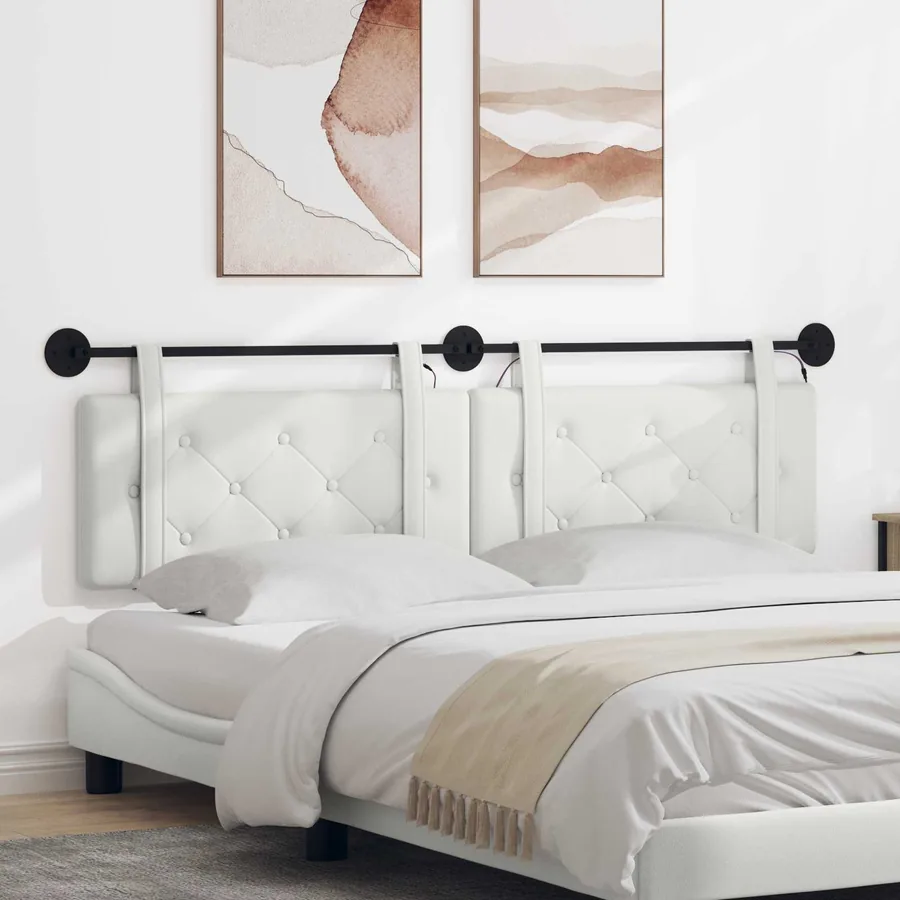 Tête de lit suspendue Avec lumière LED Blanc Simili cuir