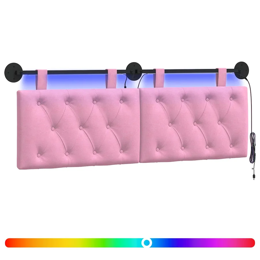 Tête de lit suspendue Avec lumière LED Rose Tissu - 2