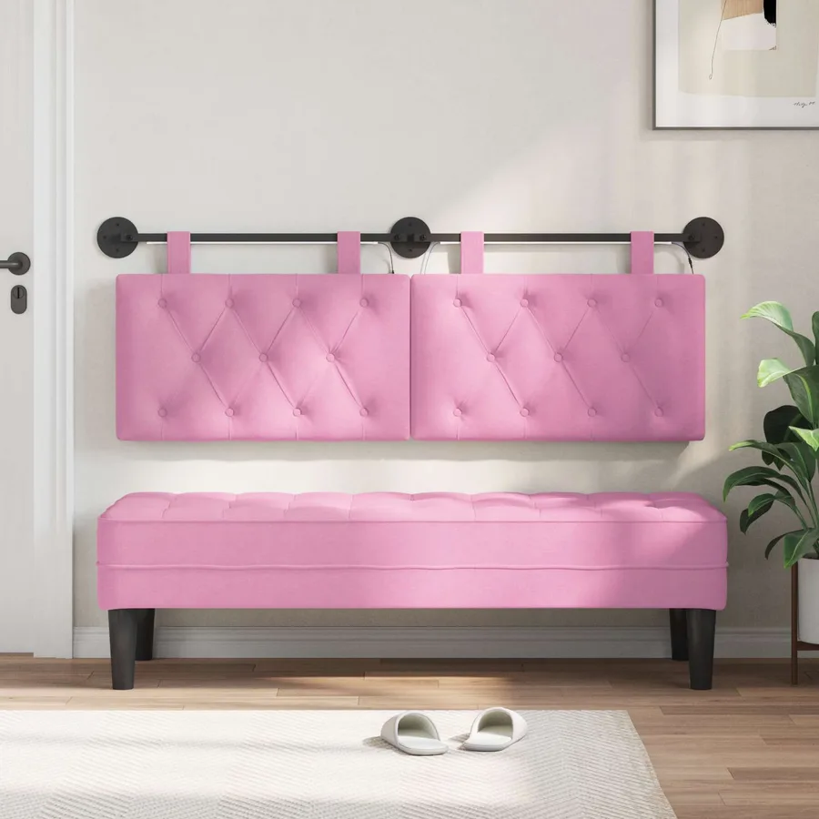 Tête de lit suspendue Avec lumière LED Rose Tissu - 3