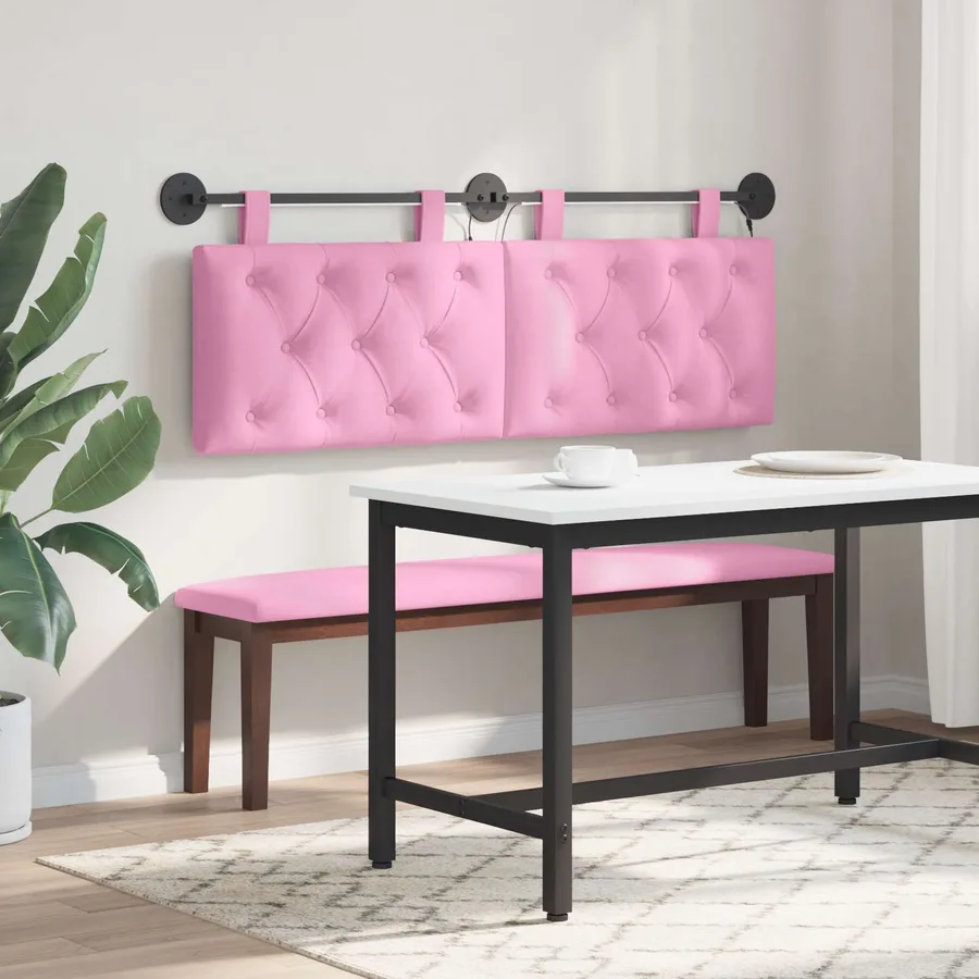 Tête de lit suspendue Avec lumière LED Rose Tissu - 4