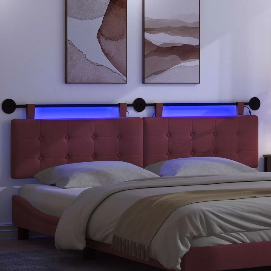 Tête de lit suspendue Avec lumière LED Bordeaux Tissu - 5