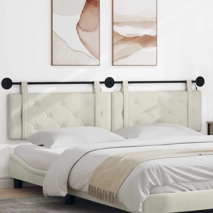 Tête de lit suspendue Avec lumière LED Crème Velours