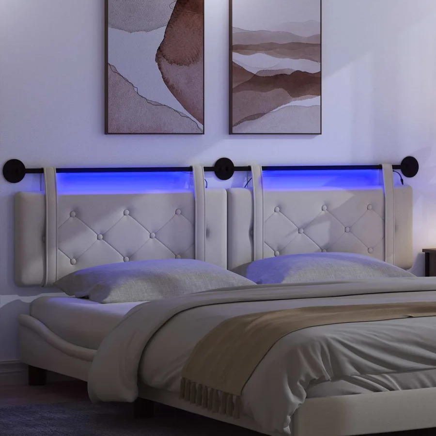 Tête de lit suspendue Avec lumière LED Crème Velours - 5