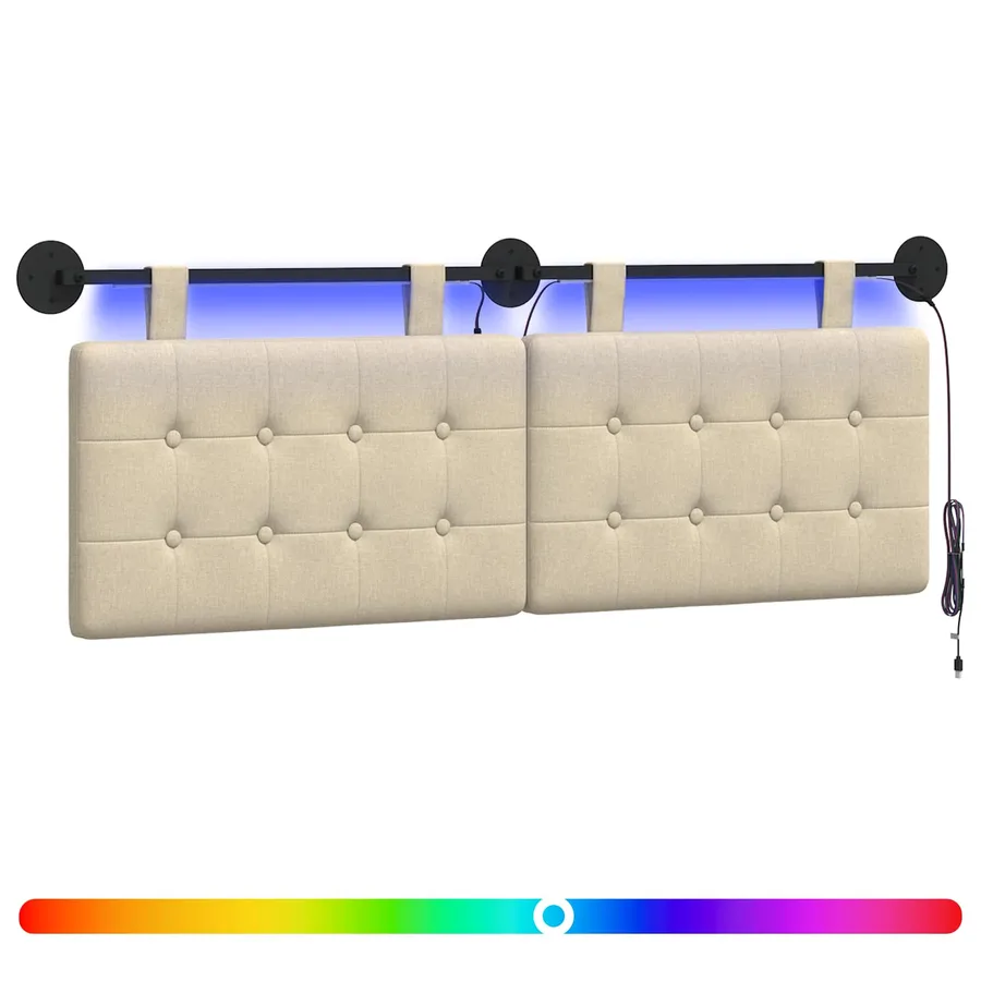 Tête de lit suspendue Avec lumière LED Crème Tissu - 2