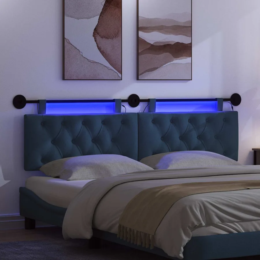 Tête de lit suspendue Avec lumière LED Bleu Tissu - 5