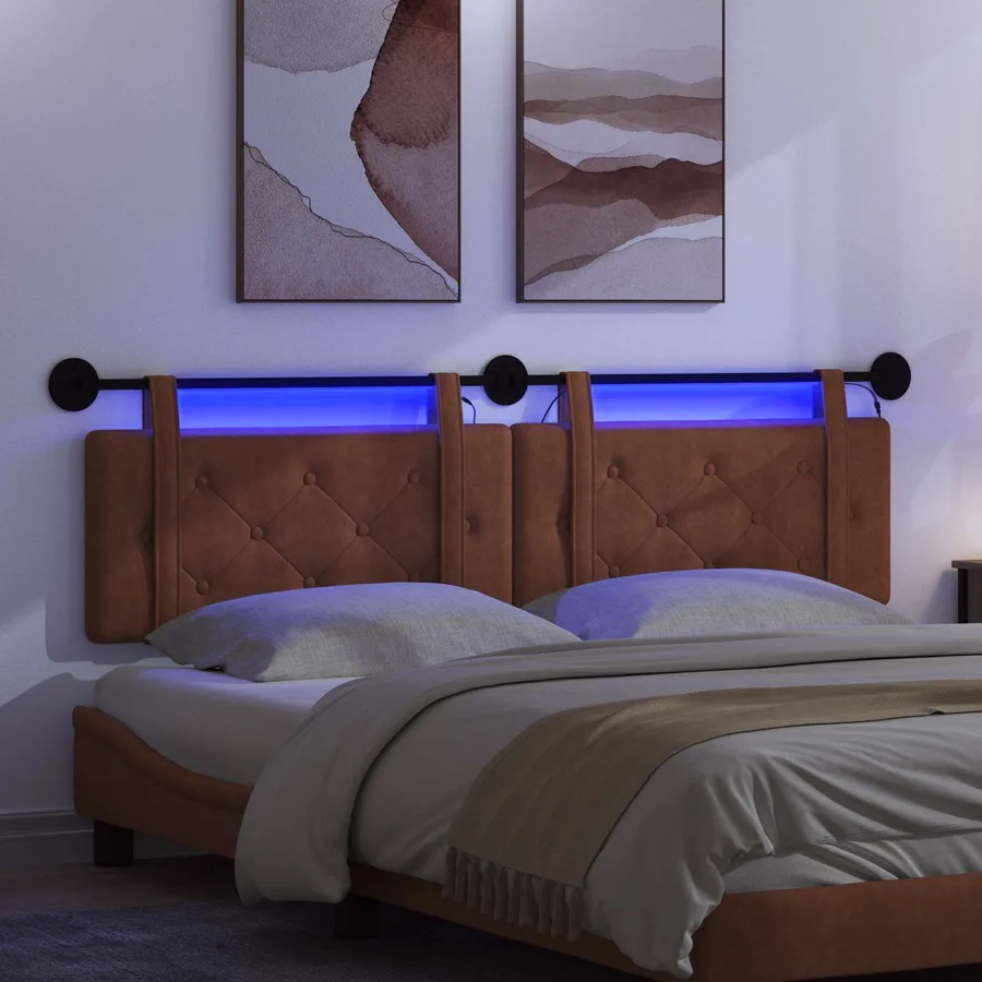 Tête de lit suspendue Avec lumière LED Marron PU antique - 5