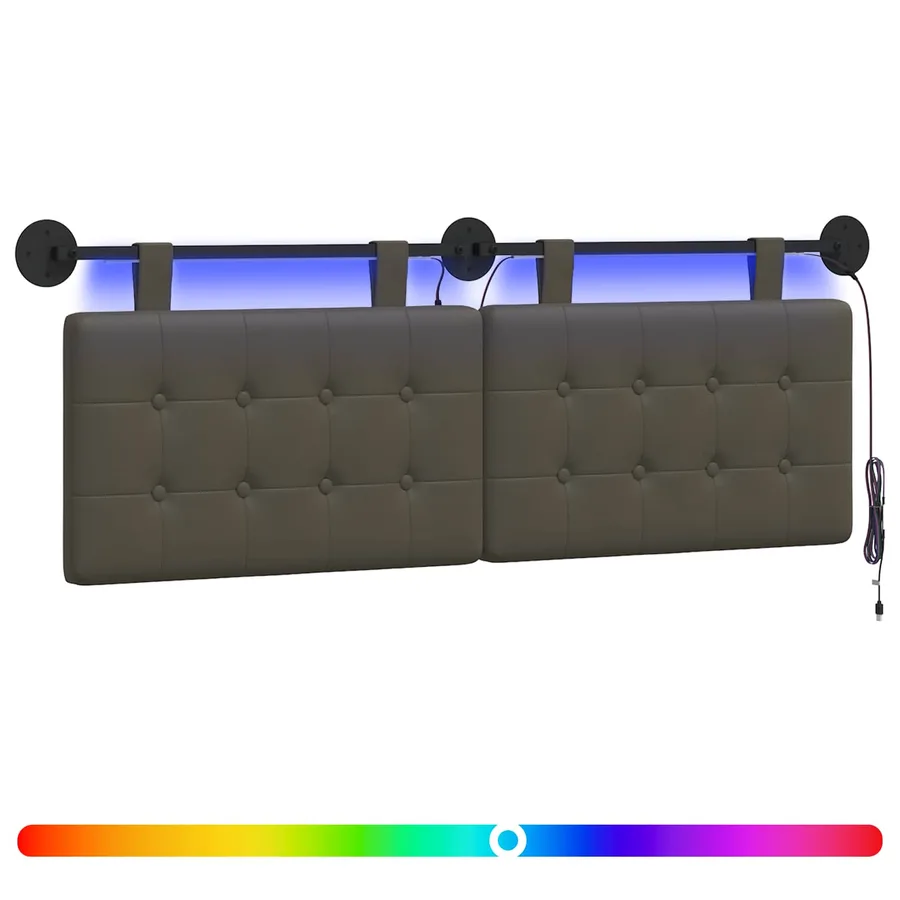 Tête de lit suspendue Avec lumière LED Gris Simili cuir - 2