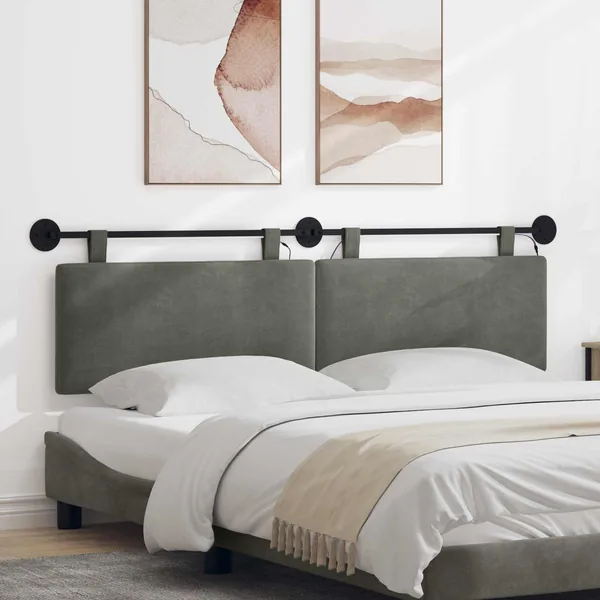 Tête de lit suspendue Gris clair Tissu en velours côtelé