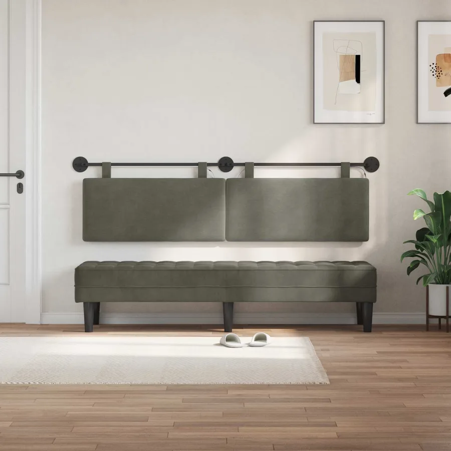 Tête de lit suspendue Gris clair Tissu en velours côtelé - 3