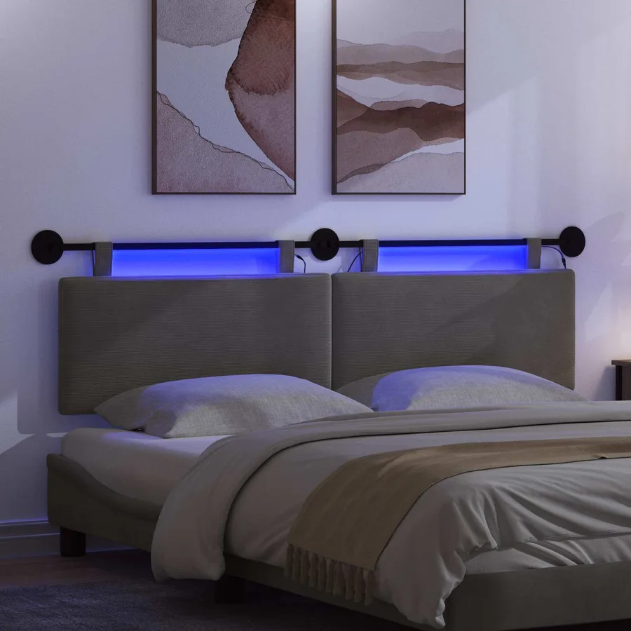 Tête de lit suspendue Gris clair Tissu en velours côtelé - 5