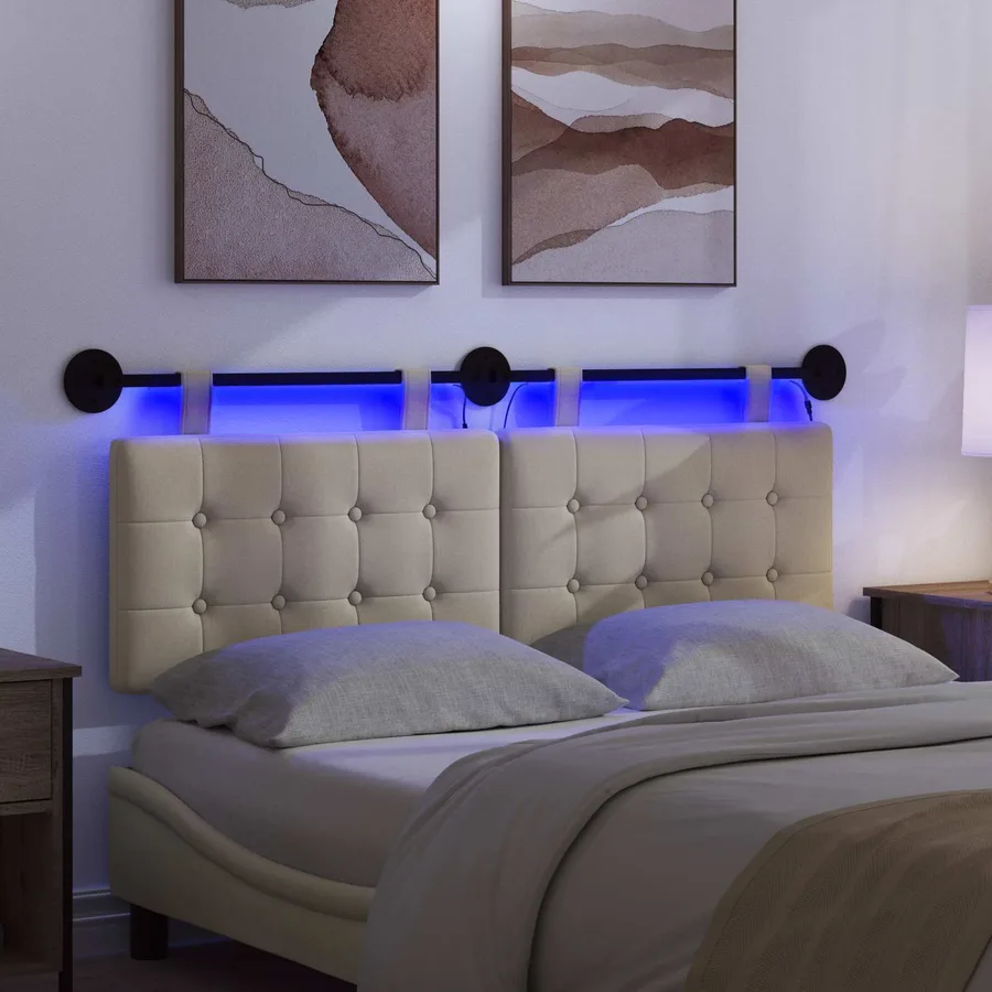 Tête de lit suspendue Avec lumière LED Crème Tissu - 5
