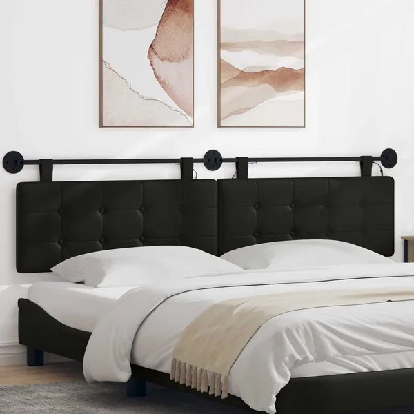 Tête de lit suspendue Avec lumière LED Noir Simili cuir