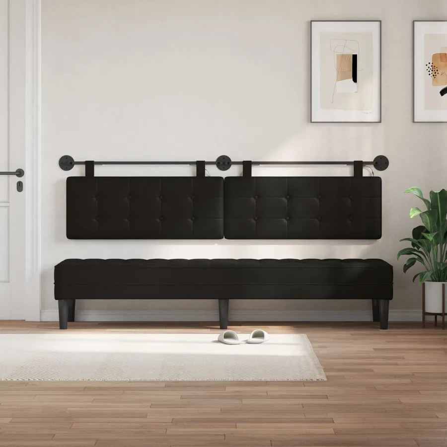 Tête de lit suspendue Avec lumière LED Noir Simili cuir - 3