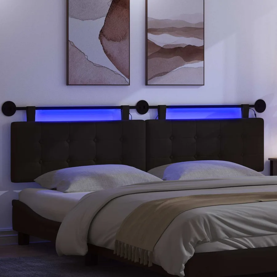 Tête de lit suspendue Avec lumière LED Noir Simili cuir - 5