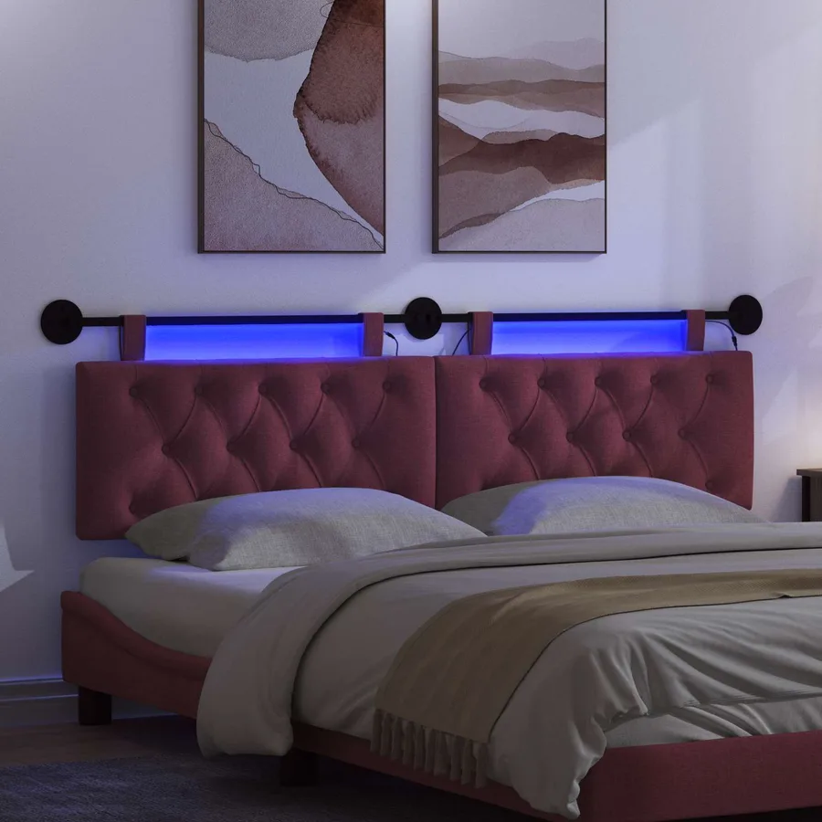 Tête de lit suspendue Avec lumière LED Bordeaux Tissu - 5
