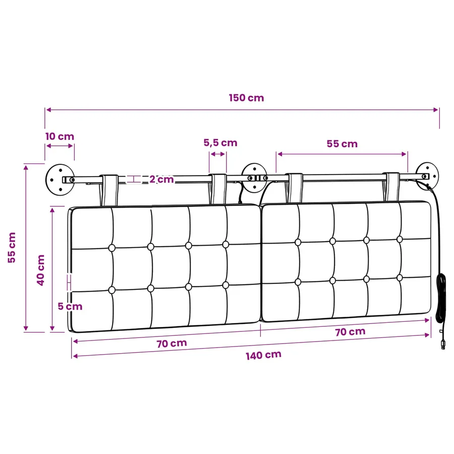 Tête de lit suspendue Avec lumière LED Blanc Simili cuir - 13