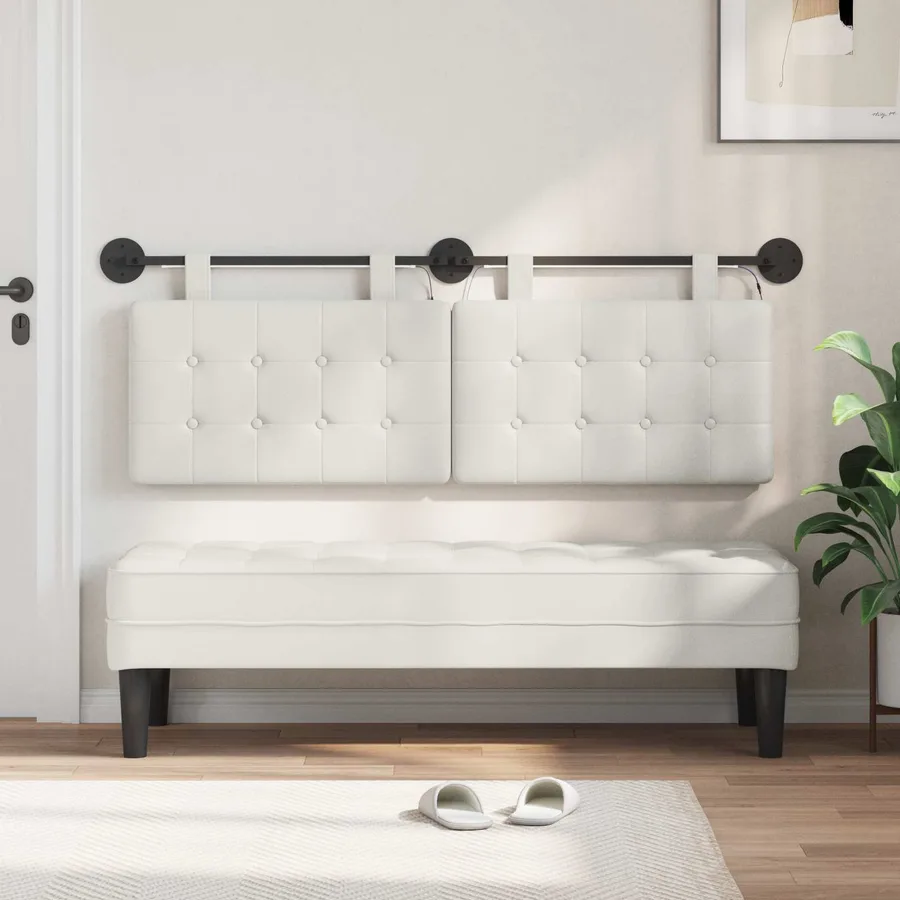 Tête de lit suspendue Avec lumière LED Blanc Simili cuir - 3
