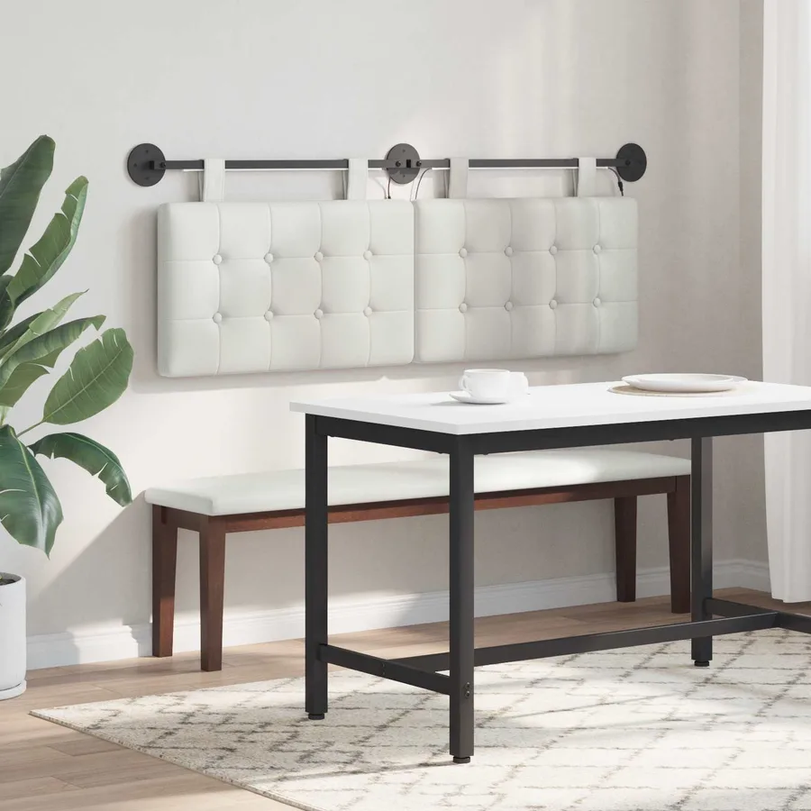 Tête de lit suspendue Avec lumière LED Blanc Simili cuir - 4