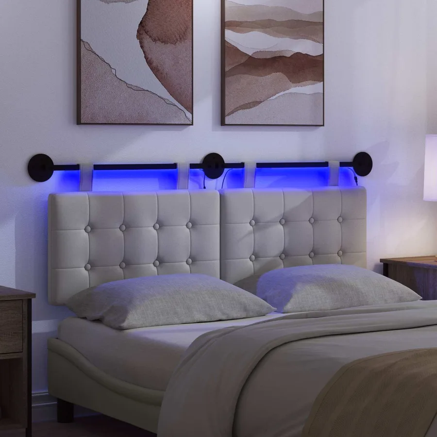 Tête de lit suspendue Avec lumière LED Blanc Simili cuir - 5