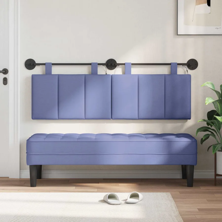 Tête de lit suspendue Avec lumière LED Bleu denim Tissu - 3