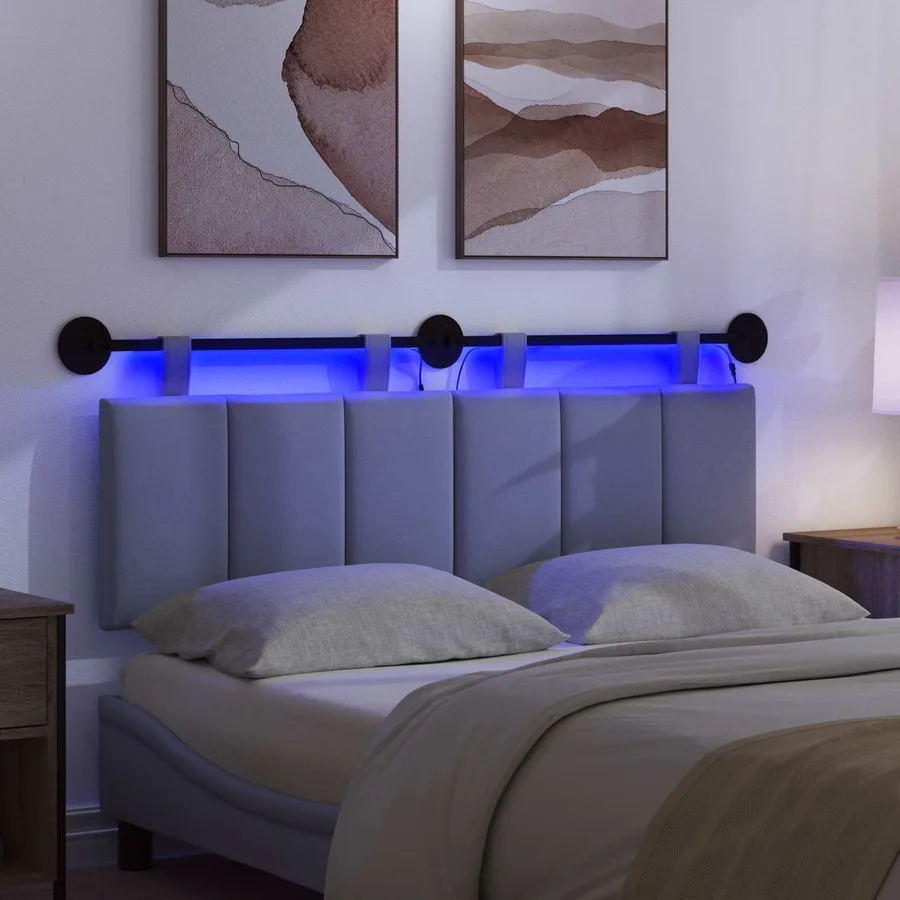 Tête de lit suspendue Avec lumière LED Bleu denim Tissu - 5