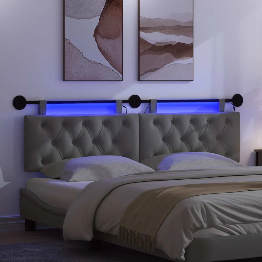Tête de lit suspendue Avec lumière LED Gris foncé Tissu - 5