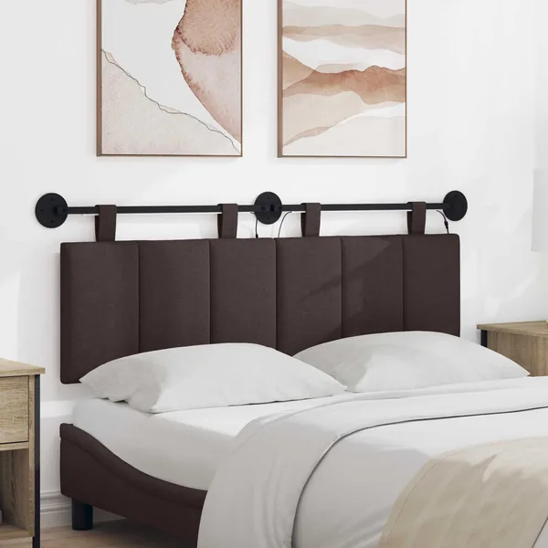 Tête de lit suspendue Avec lumière LED Marron foncé Tissu