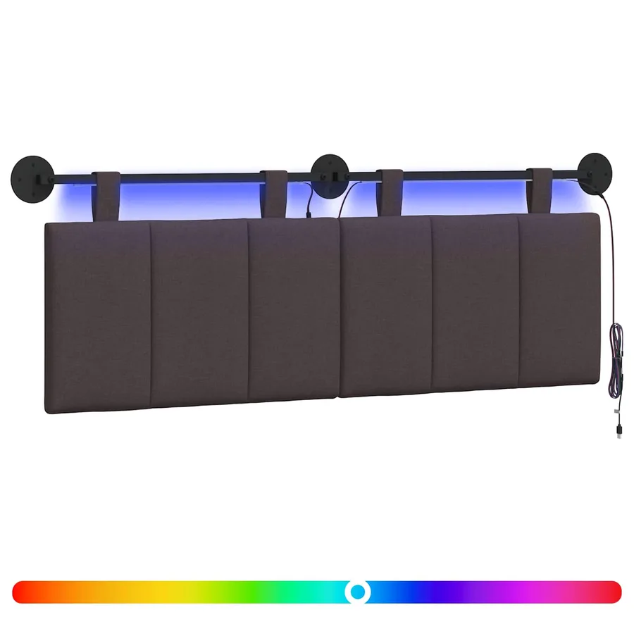 Tête de lit suspendue Avec lumière LED Marron foncé Tissu - 2