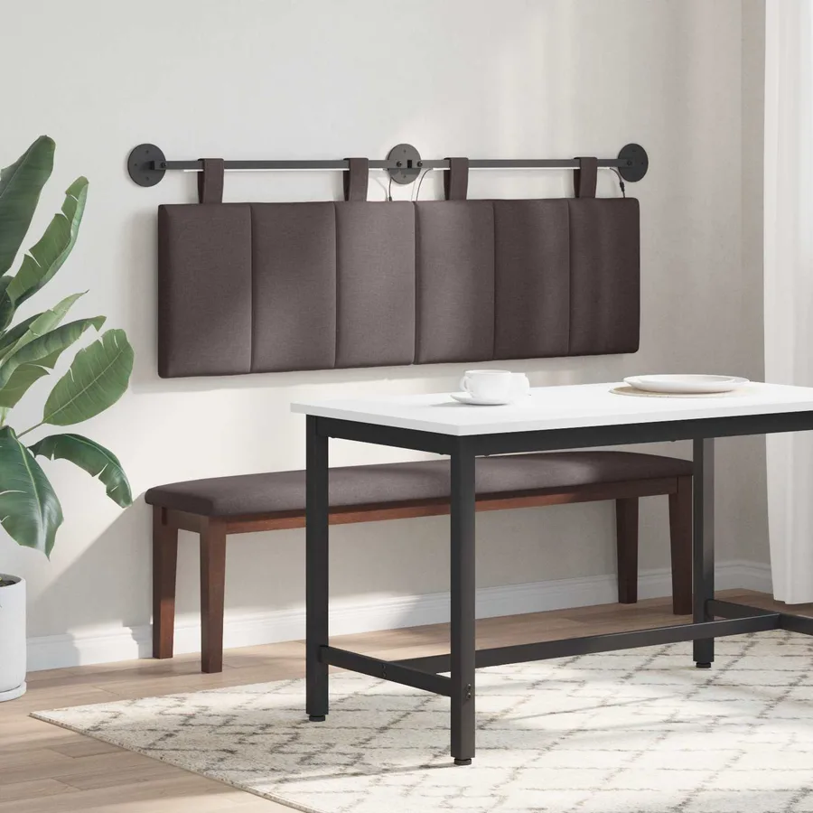 Tête de lit suspendue Avec lumière LED Marron foncé Tissu - 4