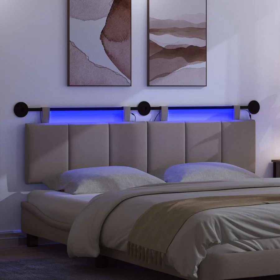 Tête de lit suspendue Avec lumière LED Taupe Tissu - 5