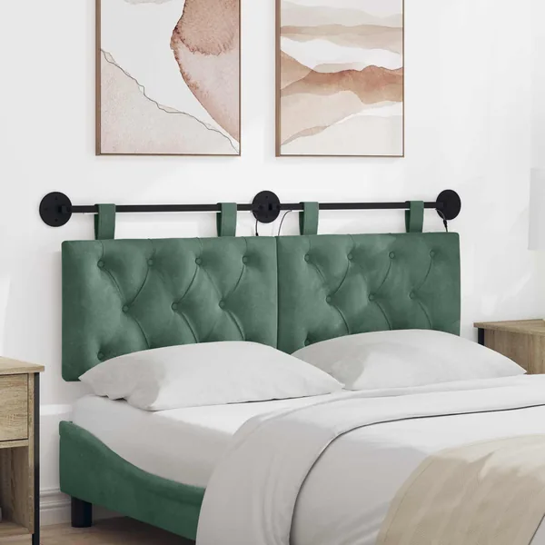 Tête de lit suspendue Avec lumière LED Vert Mer Velours