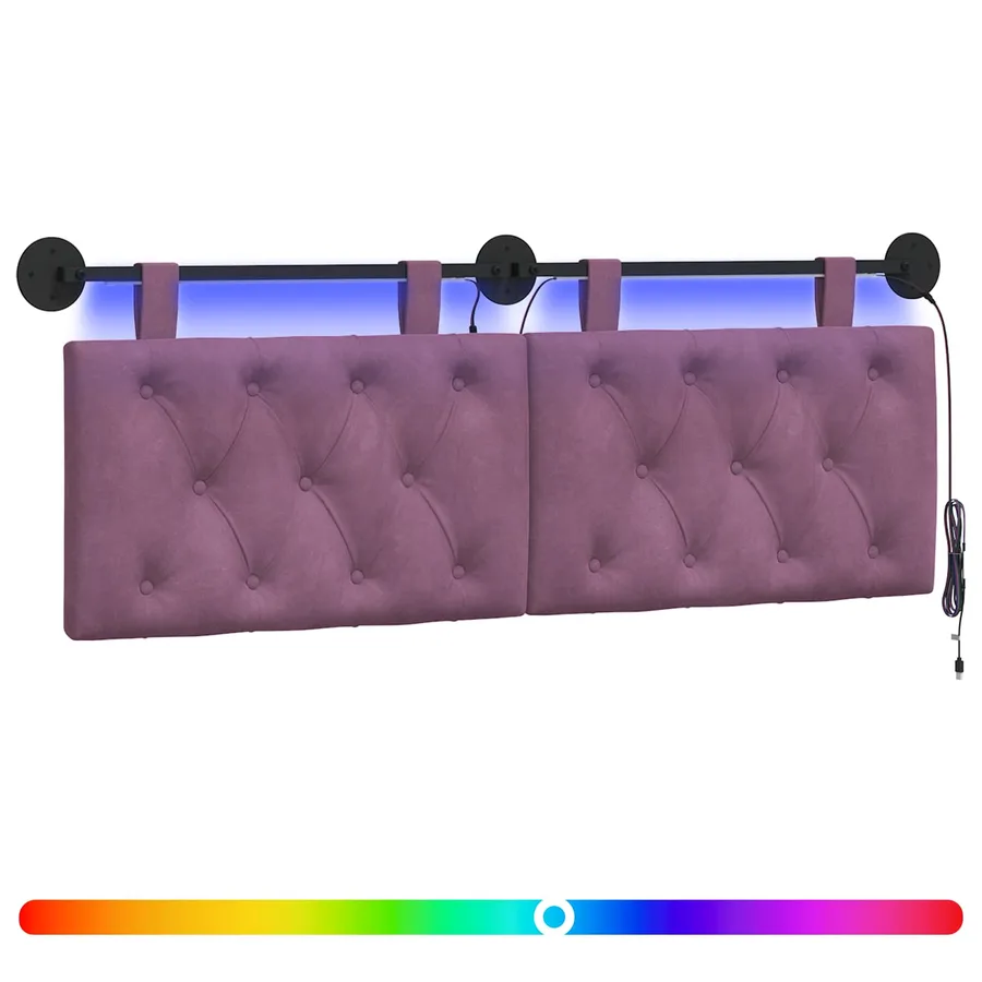 Tête de lit suspendue Avec lumière LED Pourpre Velours - 2