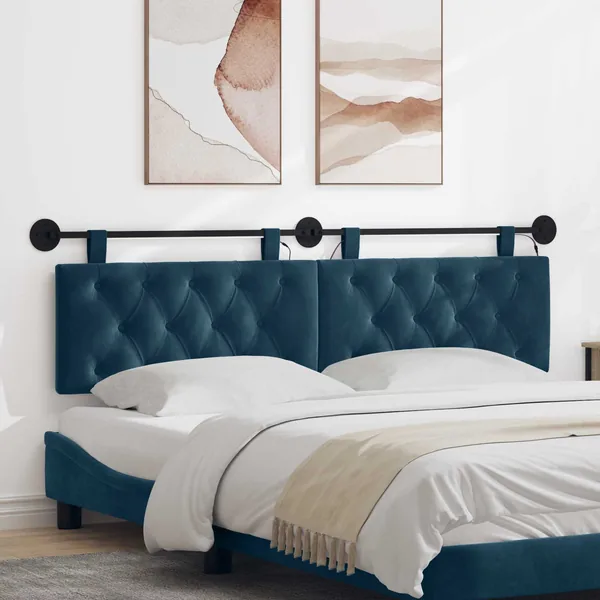 Tête de lit suspendue Avec lumière LED Bleu Velours