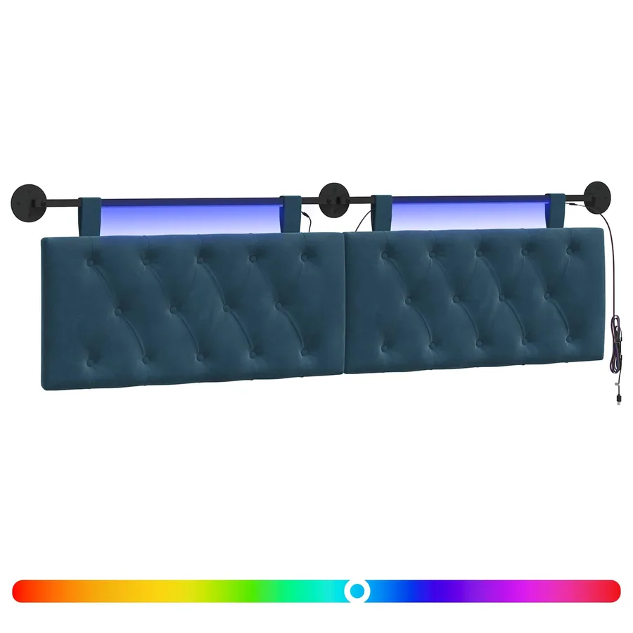 Tête de lit suspendue Avec lumière LED Bleu Velours - 2