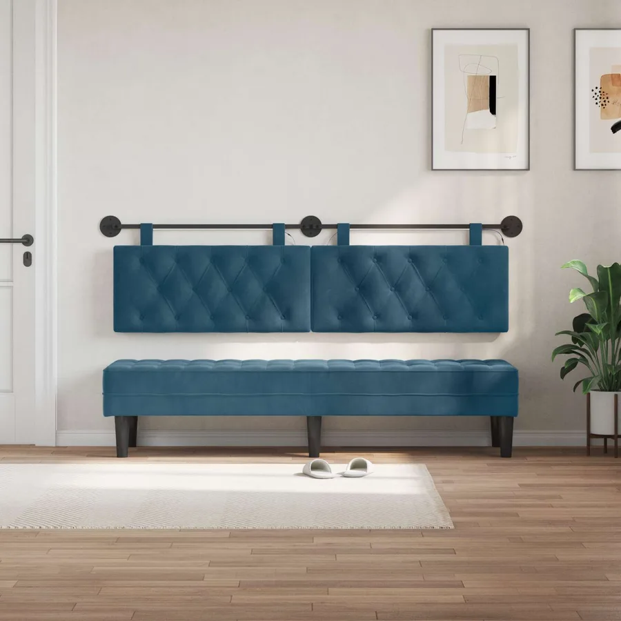 Tête de lit suspendue Avec lumière LED Bleu Velours - 3
