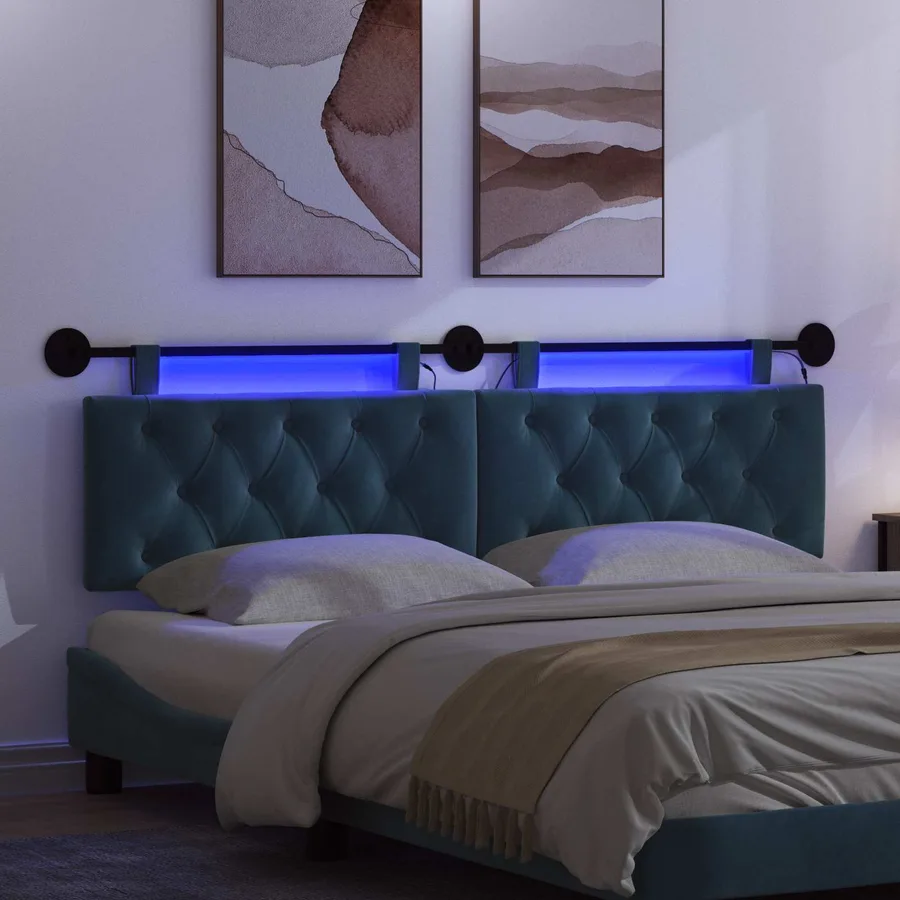 Tête de lit suspendue Avec lumière LED Bleu Velours - 5