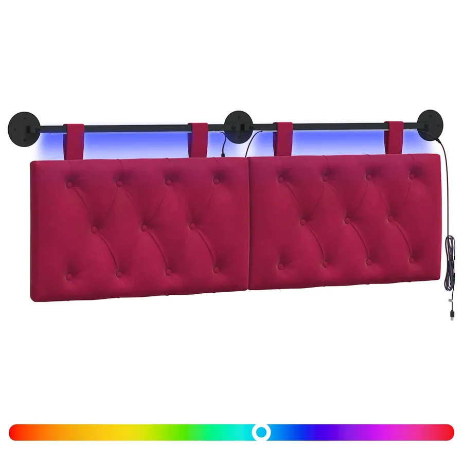 Tête de lit suspendue Avec lumière LED Bordeaux Velours - 2