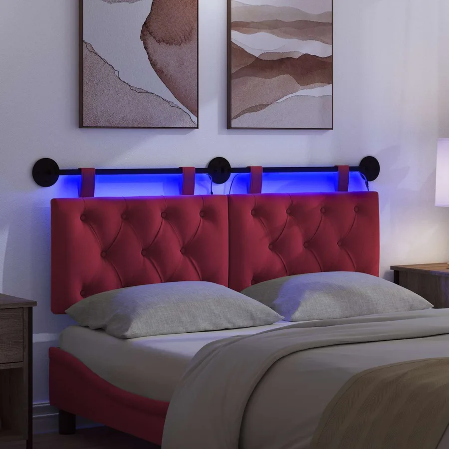 Tête de lit suspendue Avec lumière LED Bordeaux Velours - 5